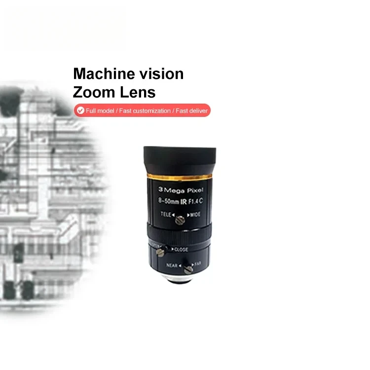 3MP EFL 8-50mm 1/2.5" Machine Vision Inspection Varifocal IR Industrial Zoom Lens
3MP EFL 8-50mm 1/2.5" Machine Vision Inspection Varifocal IR Industrial Zoom Lens