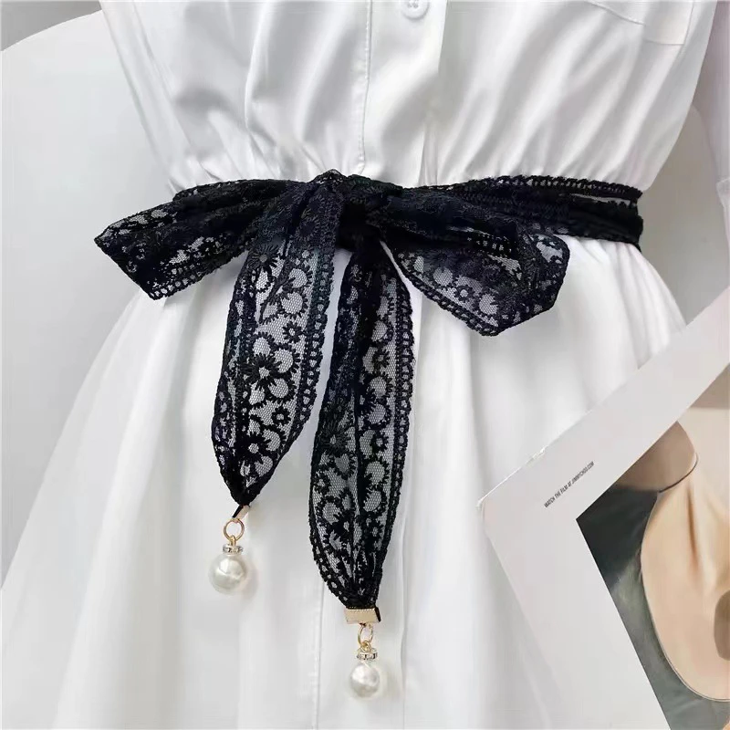Women's Sweet Dress Waist Accessories Lace Pearl Pendant Belt Bow Tie Long Waist Rope Summer Outfit Skirt Waist Decoration
Women's Sweet Dress Waist Accessories Lace Pearl Pendant Belt Bow Tie Long Waist Rope Summer Outfit Skirt Waist Decoration