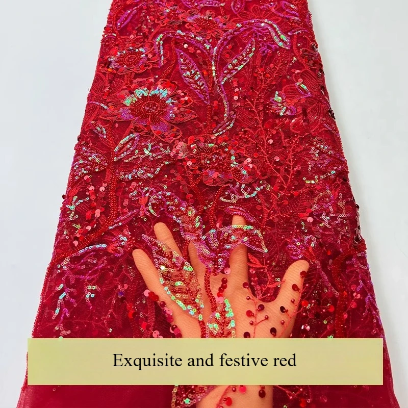 French red lace mesh fabric, exquisite rose sequin embroidery fabric, dress and wedding dress sewing, high quality
French red lace mesh fabric, exquisite rose sequin embroidery fabric, dress and wedding dress sewing, high quality