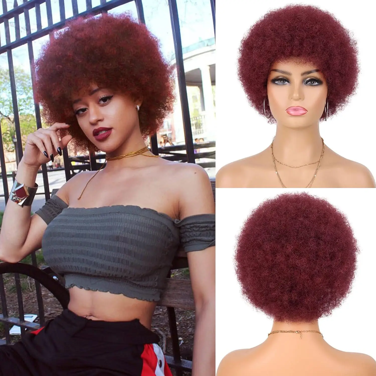 Short Afro Kinky Curly Wave Human Hair Wigs For Black Women With Bang/Fringe Wigs Full Machine Made Wig
Short Afro Kinky Curly Wave Human Hair Wigs For Black Women With Bang/Fringe Wigs Full Machine Made Wig