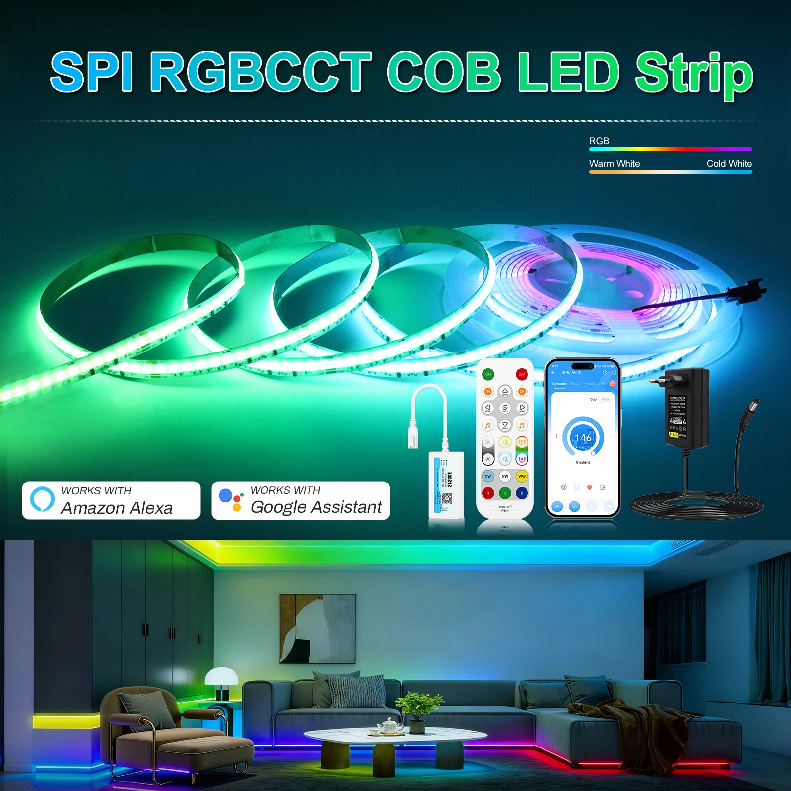 Адресуемая светодиодная лента RGBCCT IC COB 1-5м, 12В/24В, SPI RGB+CCT, с поддержкой Wi-Fi и Bluetooth, пиксельная светодиодная лента для декора интерьера
Адресуемая светодиодная лента RGBCCT IC COB 1-5м, 12В/24В, SPI RGB+CCT, с поддержкой Wi-Fi и Bluetooth, пиксельная светодиодная лента для декора интерьера