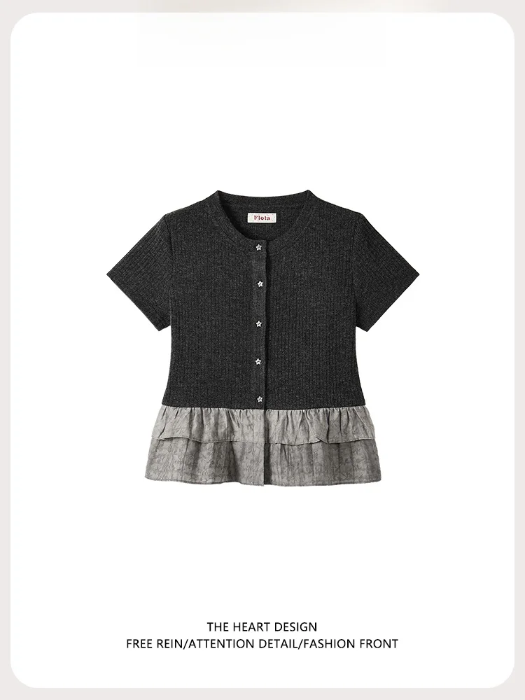 Slim Fit ort Sve Knitted T-irt Women's Summer New Sle Design Sense Lace Splice round Ne ort Length Top
Slim Fit ort Sve Knitted T-irt Women's Summer New Sle Design Sense Lace Splice round Ne ort Length Top