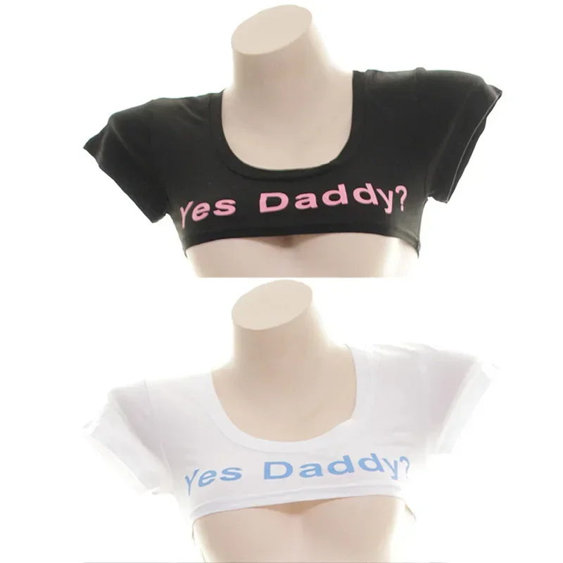 Yes Daddy Cosplay Costume Sexy Letter Print Short Sleeve Short Top Sleeve Crop Running T Shirt Black and White
Yes Daddy Cosplay Costume Sexy Letter Print Short Sleeve Short Top Sleeve Crop Running T Shirt Black and White