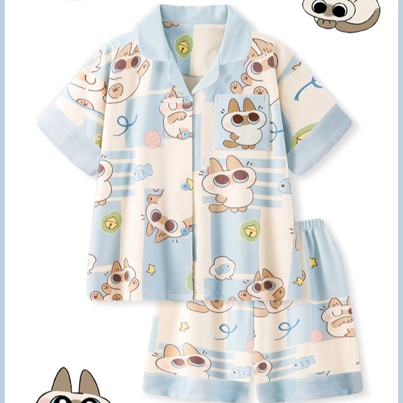Women Pajamas Set Cartoon Siamese Cat Print Summer Cooling Cotton Short Sleeve Shorts Soft Breathable Loungewear Home Sleepwear
Women Pajamas Set Cartoon Siamese Cat Print Summer Cooling Cotton Short Sleeve Shorts Soft Breathable Loungewear Home Sleepwear