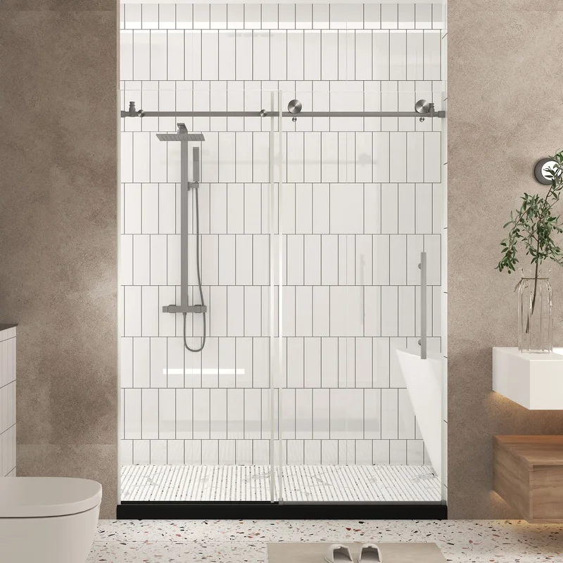 Frameless Shower Door 56-60" W x 76" H, 6mm Clear Tempered Glass, Safety Film, Stainless Steel Handle, Brushed Nickel Finish
Frameless Shower Door 56-60" W x 76" H, 6mm Clear Tempered Glass, Safety Film, Stainless Steel Handle, Brushed Nickel Finish