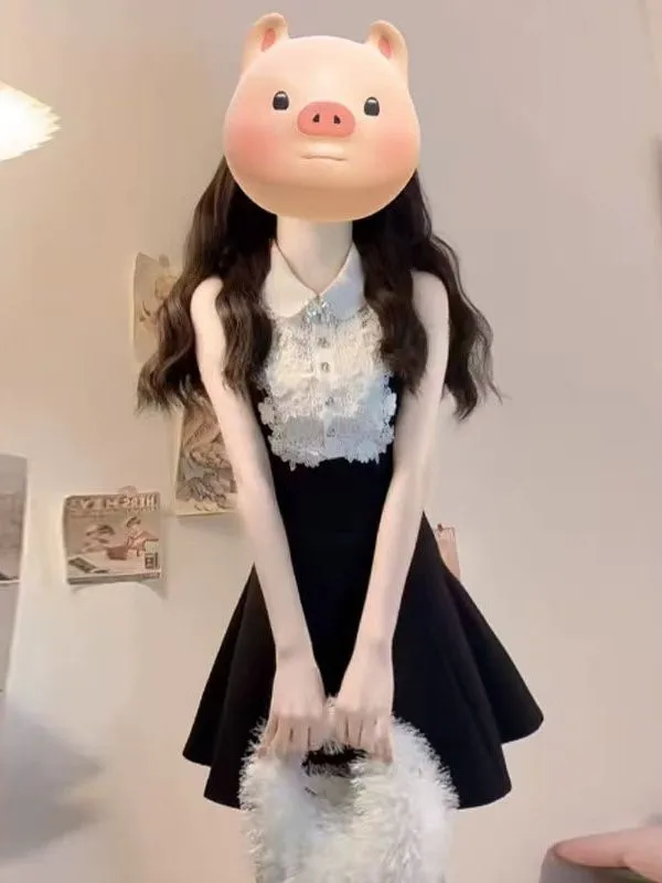 Elegant Black Sleeveless Vest Dress Lace Design A-Line Puffy Skirt High Waist Summer Fashion plus Size Women's Dress
Elegant Black Sleeveless Vest Dress Lace Design A-Line Puffy Skirt High Waist Summer Fashion plus Size Women's Dress