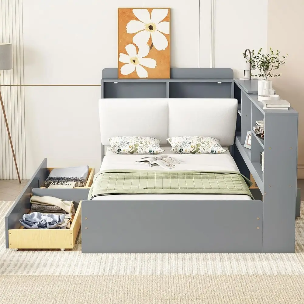 Twin Size Wood Bed with Bookcase and Storage Drawers for Kids, Teens, and Adults
Twin Size Wood Bed with Bookcase and Storage Drawers for Kids, Teens, and Adults