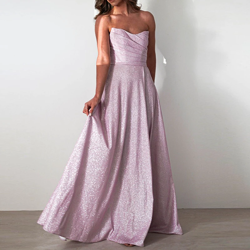 Elegant Off Shoulder Solid Banquet Dress Summer Sexy Sleeveless Party Dress Temperament Tube Tops Pleated Glitter Evening Dress
Elegant Off Shoulder Solid Banquet Dress Summer Sexy Sleeveless Party Dress Temperament Tube Tops Pleated Glitter Evening Dress