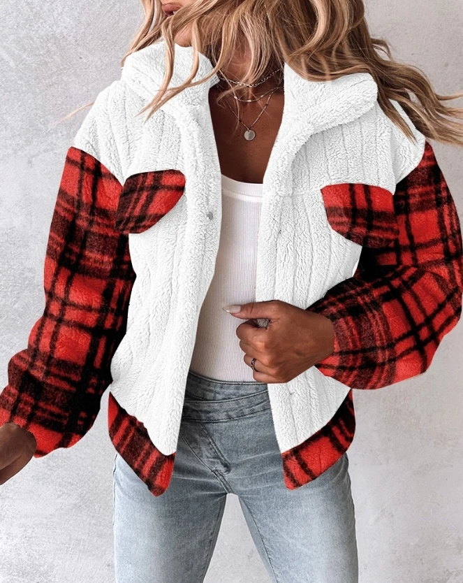 Warm Coat Casual Women's 2023 New Hot Selling Fashion Long Sleeve Plaid Print Flap Details Teddy Snap On Jacket
Warm Coat Casual Women's 2023 New Hot Selling Fashion Long Sleeve Plaid Print Flap Details Teddy Snap On Jacket
