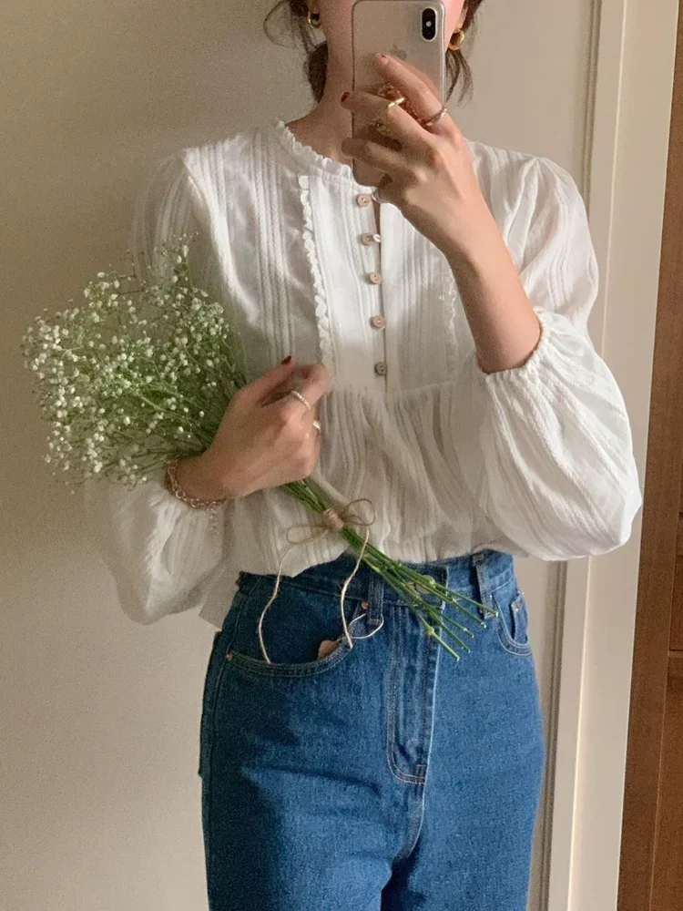 Women Office Lady Lantern Sleeve Tender Simple Pure Tops Vintage Literary Loose Designed Lace French Prairie Chic XQ644
Women Office Lady Lantern Sleeve Tender Simple Pure Tops Vintage Literary Loose Designed Lace French Prairie Chic XQ644