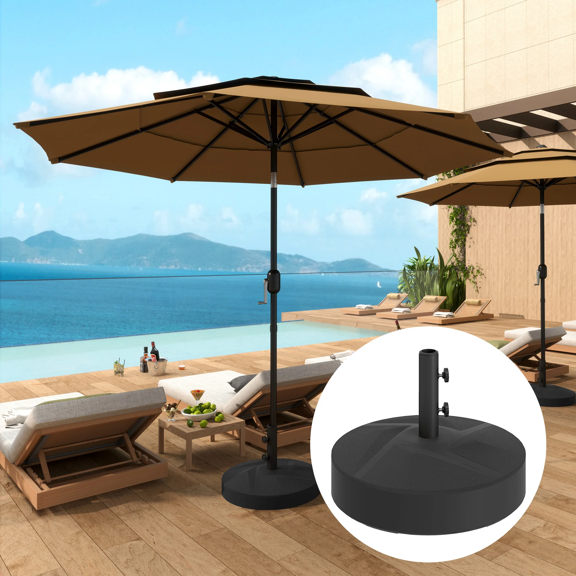Patio Umbrella Base Holder, Heavy Duty Outdoor Stand Fills with 66 lbs Sand or 55 lbs Water, for Garden Poolside, Black
Patio Umbrella Base Holder, Heavy Duty Outdoor Stand Fills with 66 lbs Sand or 55 lbs Water, for Garden Poolside, Black