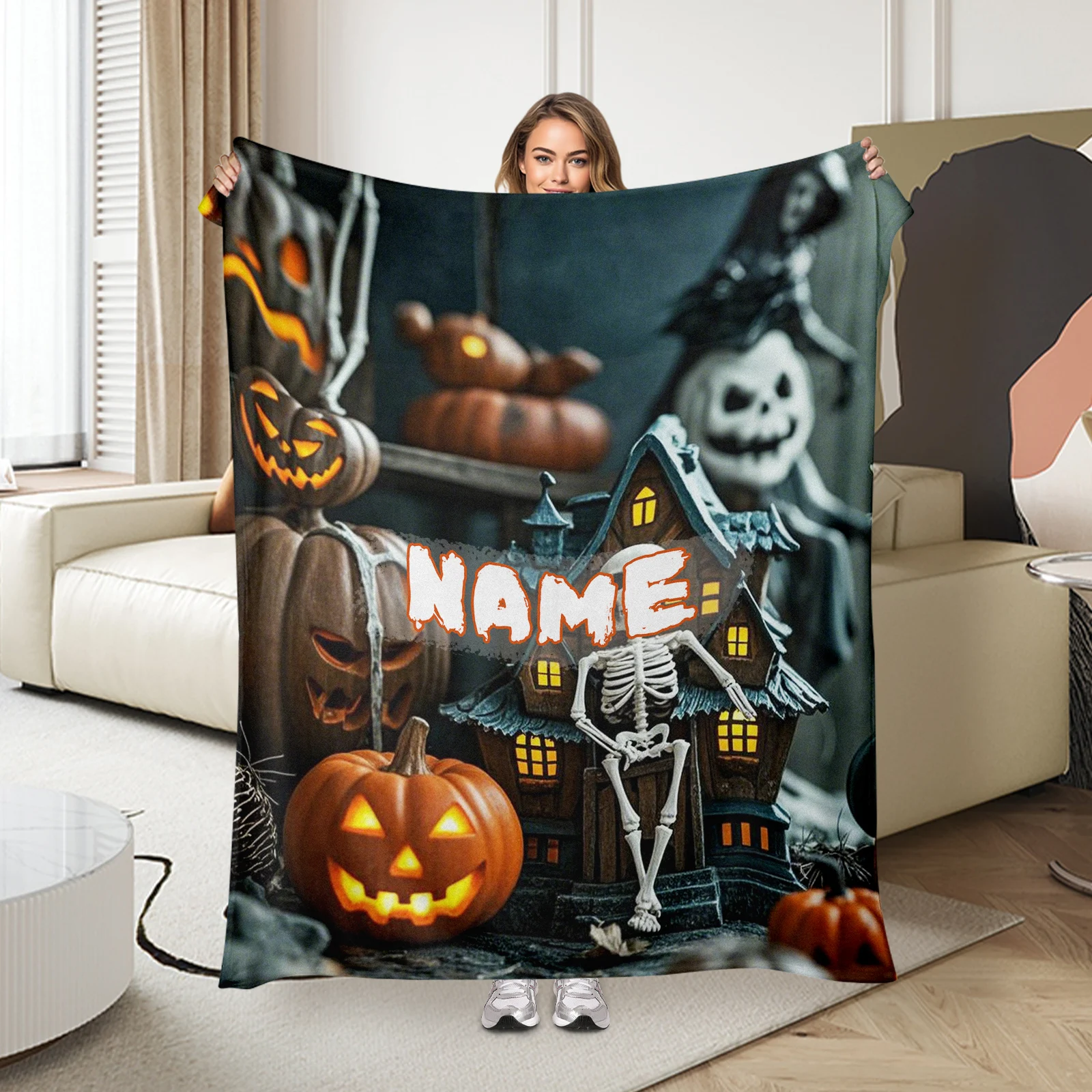 Flannel Blanket With Pumpkin And Castle Design For Halloween, Adds Fun To Family Gatherings, Personalized Text
Flannel Blanket With Pumpkin And Castle Design For Halloween, Adds Fun To Family Gatherings, Personalized Text