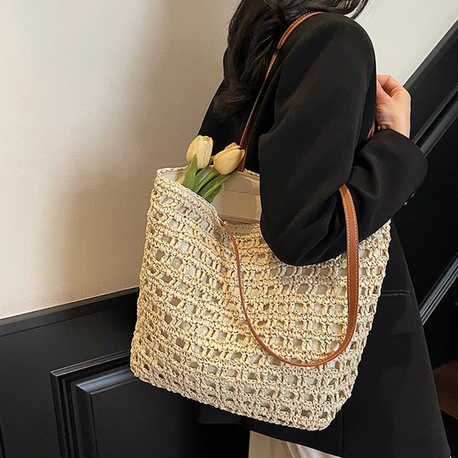Летние женские сумки-тоут большой вместимости, новые вязаные сумки через плечо в стиле ретро с ажурным узором, повседневные сетчатые пляжные сумки
Летние женские сумки-тоут большой вместимости, новые вязаные сумки через плечо в стиле ретро с ажурным узором, повседневные сетчатые пляжные сумки