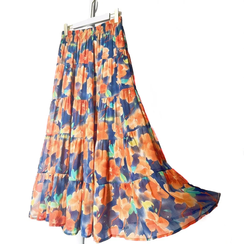 Bohemian pastoral chiffon print skirt blue-orange big flower floral pendulum skirt elastic waist skirt women
Bohemian pastoral chiffon print skirt blue-orange big flower floral pendulum skirt elastic waist skirt women