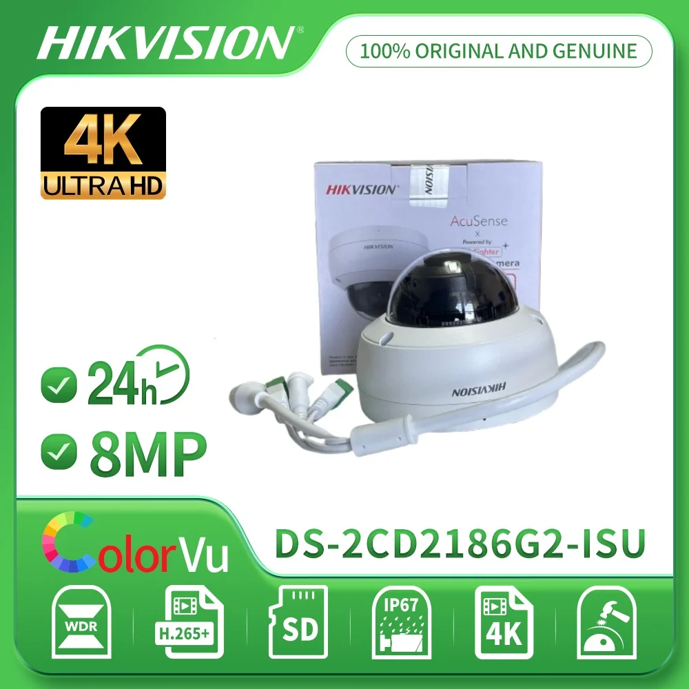 Hikvision DS-2CD2186G2-ISU 4K POE Dome IP Camera Support IR30M Built-in Microphone IP67 IK10 Fixed Acusense surveillance camera
Hikvision DS-2CD2186G2-ISU 4K POE Dome IP Camera Support IR30M Built-in Microphone IP67 IK10 Fixed Acusense surveillance camera