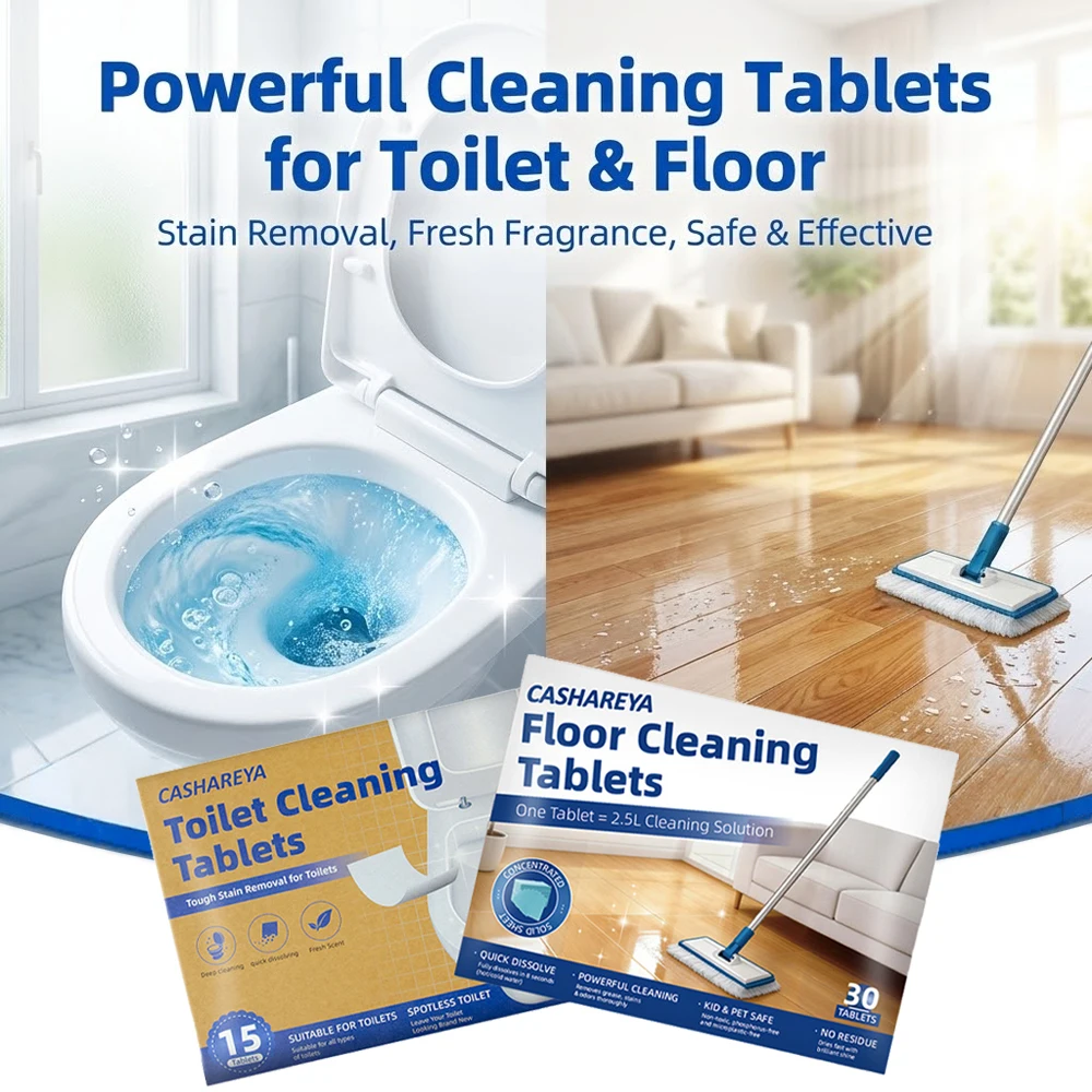CASHAREYA Home Cleaning Tablets 45pcs Combo Toilet Bowl Cleaner Sheets Floor Cleaning Tiles Deodorizing De-Yellowing Set
CASHAREYA Home Cleaning Tablets 45pcs Combo Toilet Bowl Cleaner Sheets Floor Cleaning Tiles Deodorizing De-Yellowing Set