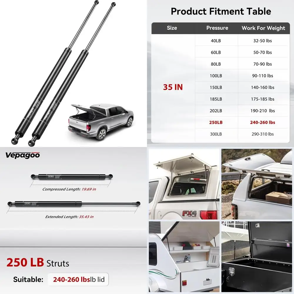 Пара из 35 сверхмощных газовых стоек объемом 250 фунтов для Tonneau, RV, грузовиков и изготовления индивидуальных чехлов.
Пара из 35 сверхмощных газовых стоек объемом 250 фунтов для Tonneau, RV, грузовиков и изготовления индивидуальных чехлов.