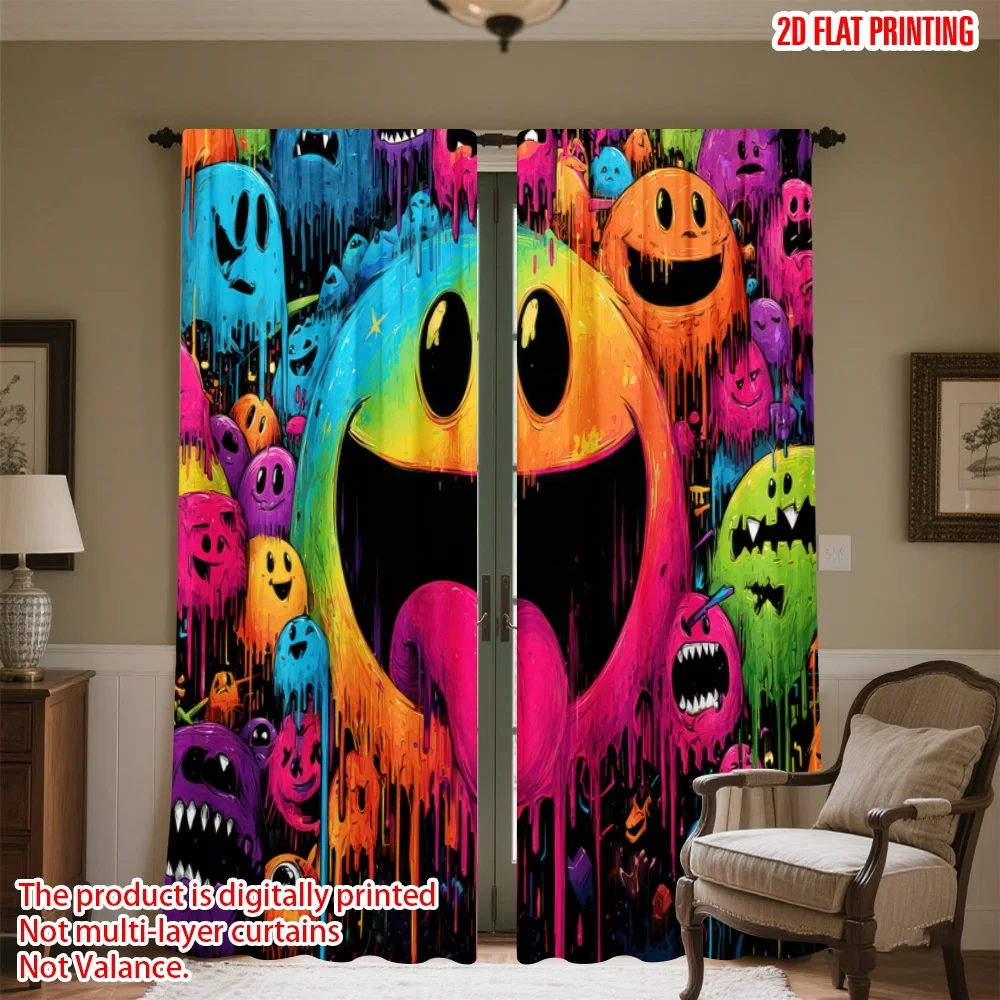 2D flat printing 2pcs Drapes Colorful Dripping Smiley Faces Digital Printed Polyester Drapes Festive Curtains for Indoor
2D flat printing 2pcs Drapes Colorful Dripping Smiley Faces Digital Printed Polyester Drapes Festive Curtains for Indoor