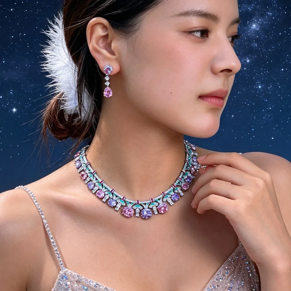 Delicate Shiny Purple Blue Zirconia Green Enamel Luxury Bridal Wedding Prom Jewelry Set for Women Necklace Earrings Accessories
Delicate Shiny Purple Blue Zirconia Green Enamel Luxury Bridal Wedding Prom Jewelry Set for Women Necklace Earrings Accessories