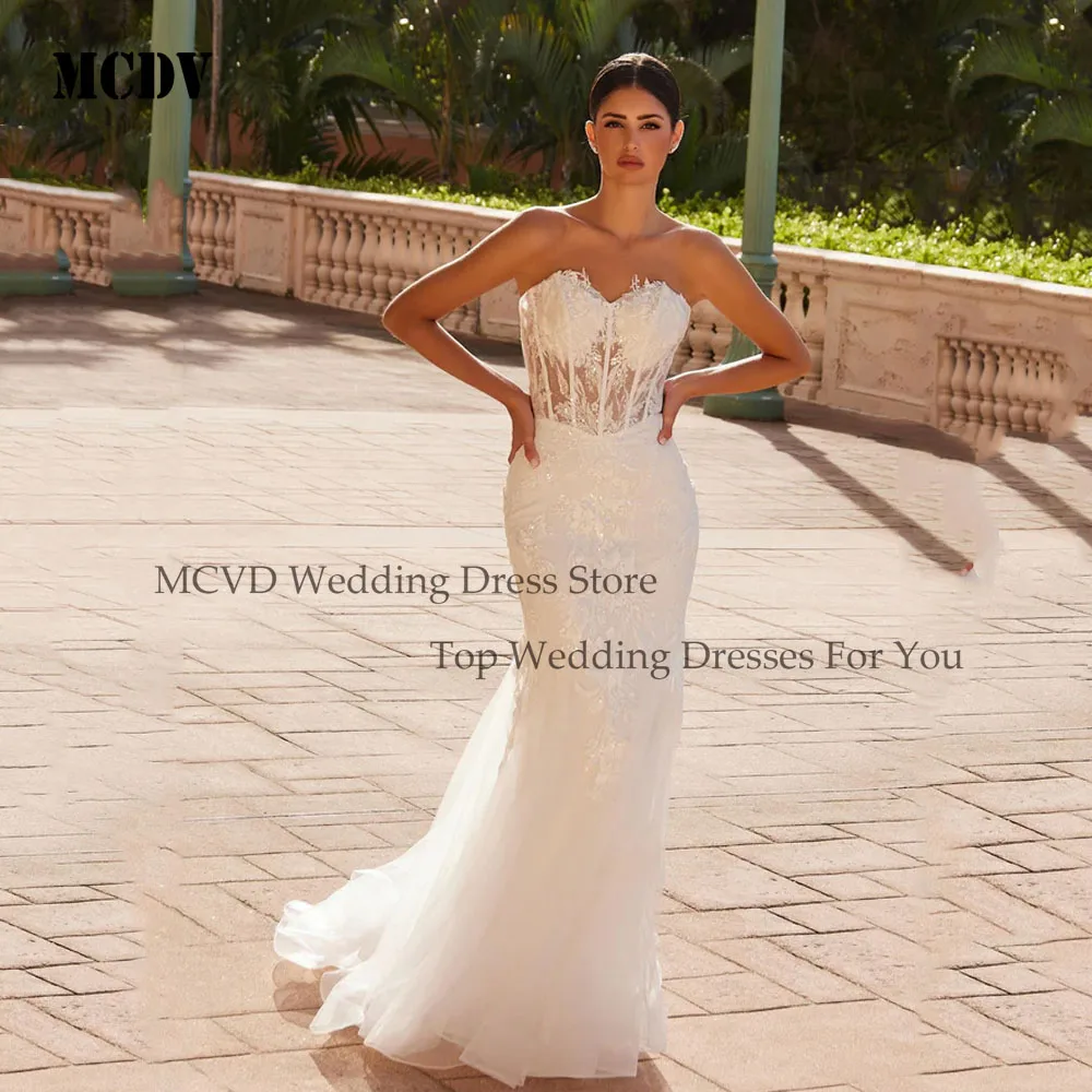 MCDV Ivory Lace Wedding Dresses Strapless Sweep Train Mermaid Bridal Gowns Applique Wedding Gowns Vestidos De Novia Customized
MCDV Ivory Lace Wedding Dresses Strapless Sweep Train Mermaid Bridal Gowns Applique Wedding Gowns Vestidos De Novia Customized