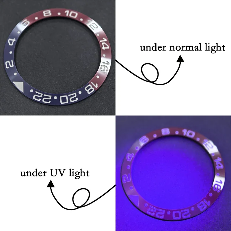 38*30.6mm Self-adhesive UV Light-induced Color Change GMT Style Ceramic Bezel part(Not compatible with genuine/Clean/ARF/VS)
38*30.6mm Self-adhesive UV Light-induced Color Change GMT Style Ceramic Bezel part(Not compatible with genuine/Clean/ARF/VS)