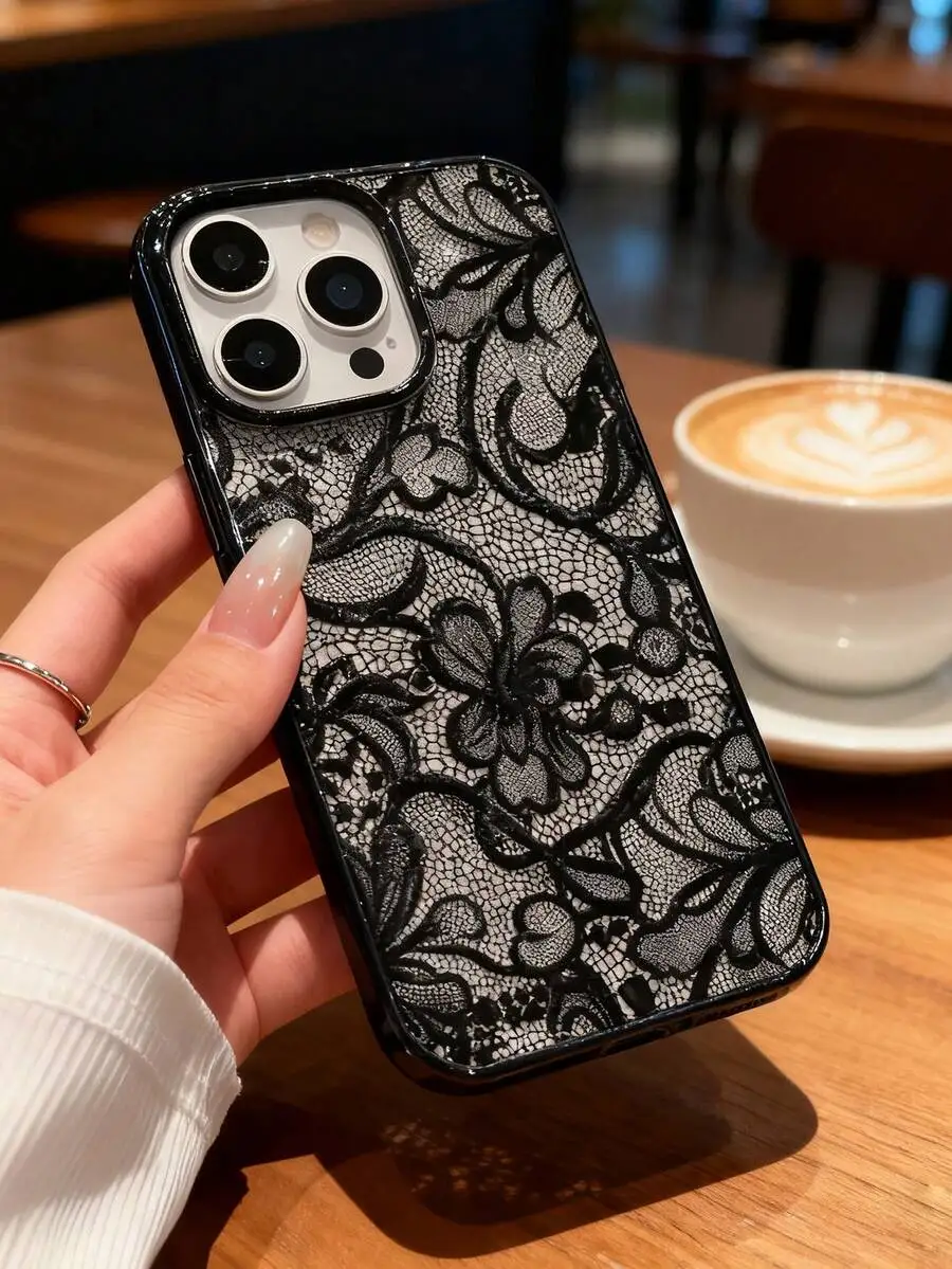 Black Lace Design Fashion Phone Cases 1pc Elegant Black Lace Floral Pattern Phone Case, Black Frame Transparent Back Protective
Black Lace Design Fashion Phone Cases 1pc Elegant Black Lace Floral Pattern Phone Case, Black Frame Transparent Back Protective