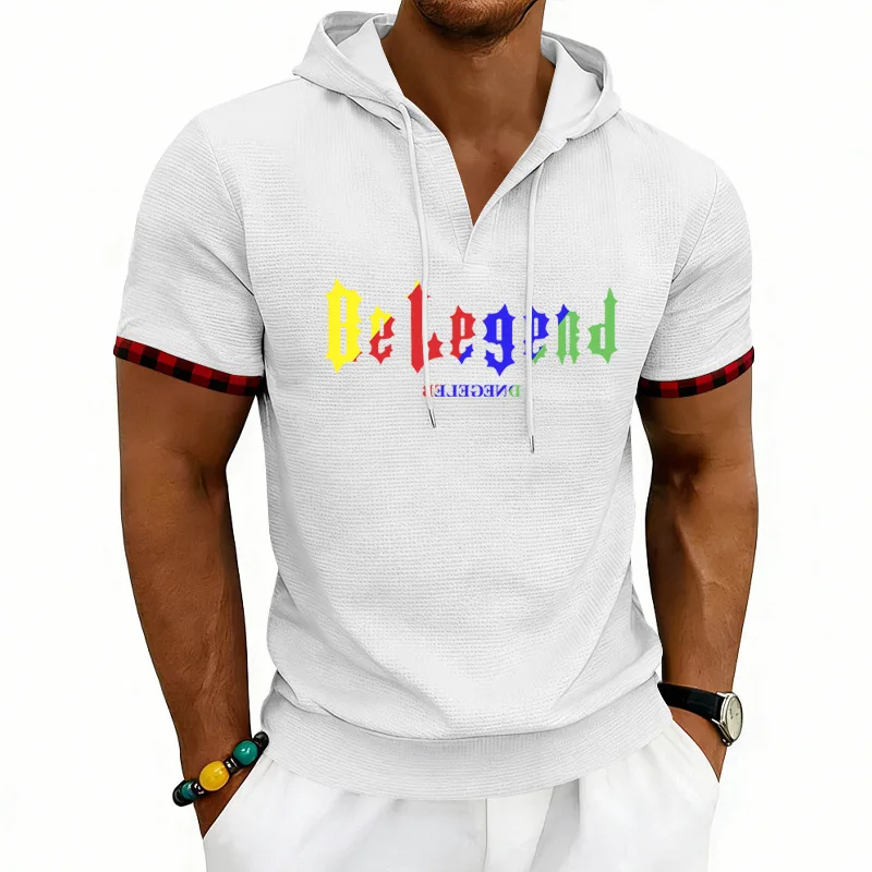 Men's Waffle Knit Hooded T-Shirt Colorful Gothic Be Legend Print Plaid Cuff Short Sleeve Henley Tee Summer Casual Streetwear Top
Men's Waffle Knit Hooded T-Shirt Colorful Gothic Be Legend Print Plaid Cuff Short Sleeve Henley Tee Summer Casual Streetwear Top
