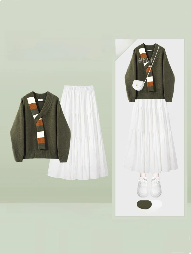 Ele осенне-зимний вязаный свитер и юбка, комплект из двух предметов белого цвета, универсальный утягивающий комплект в стиле ретро с высокой талией для женщин
Ele осенне-зимний вязаный свитер и юбка, комплект из двух предметов белого цвета, универсальный утягивающий комплект в стиле ретро с высокой талией для женщин