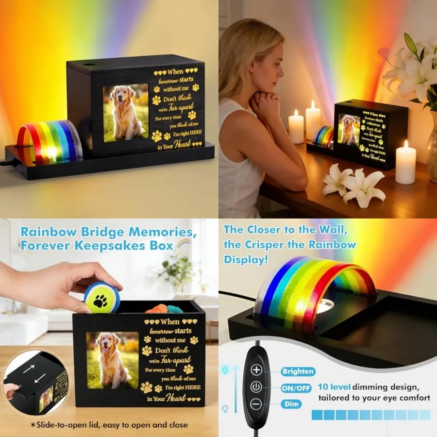 Rainbow Bridge Pet Memorial Gifts - LED Light Dog or Cat Urns for Ashes with Personalized Photo Frame, Pet Memory Box Keepsake
Rainbow Bridge Pet Memorial Gifts - LED Light Dog or Cat Urns for Ashes with Personalized Photo Frame, Pet Memory Box Keepsake
