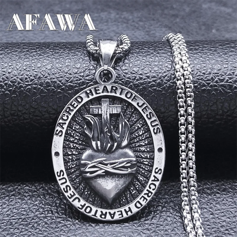 Vintage Sacred Heart of Jesus Cross God Necklace for Women Men Stainless Steel Church Chain Biker Punk Jewelry collar NZ447S02
Vintage Sacred Heart of Jesus Cross God Necklace for Women Men Stainless Steel Church Chain Biker Punk Jewelry collar NZ447S02