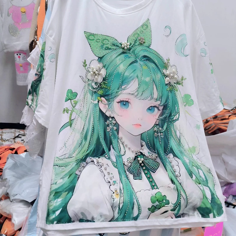 Dophee Original Sweet Cool Girl Summer Short Sleeve T-shirt Cartoon Printed Hot Drilling Oversize Pullover Top Casual Women Tees
Dophee Original Sweet Cool Girl Summer Short Sleeve T-shirt Cartoon Printed Hot Drilling Oversize Pullover Top Casual Women Tees