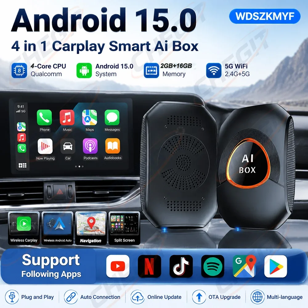 Android 15 Carplay AI Box Wireless Carplay Android Auto Support Netflix Youtube For VW Toyota Mazda Hyundai Ford Haval GMC Audi
Android 15 Carplay AI Box Wireless Carplay Android Auto Support Netflix Youtube For VW Toyota Mazda Hyundai Ford Haval GMC Audi
