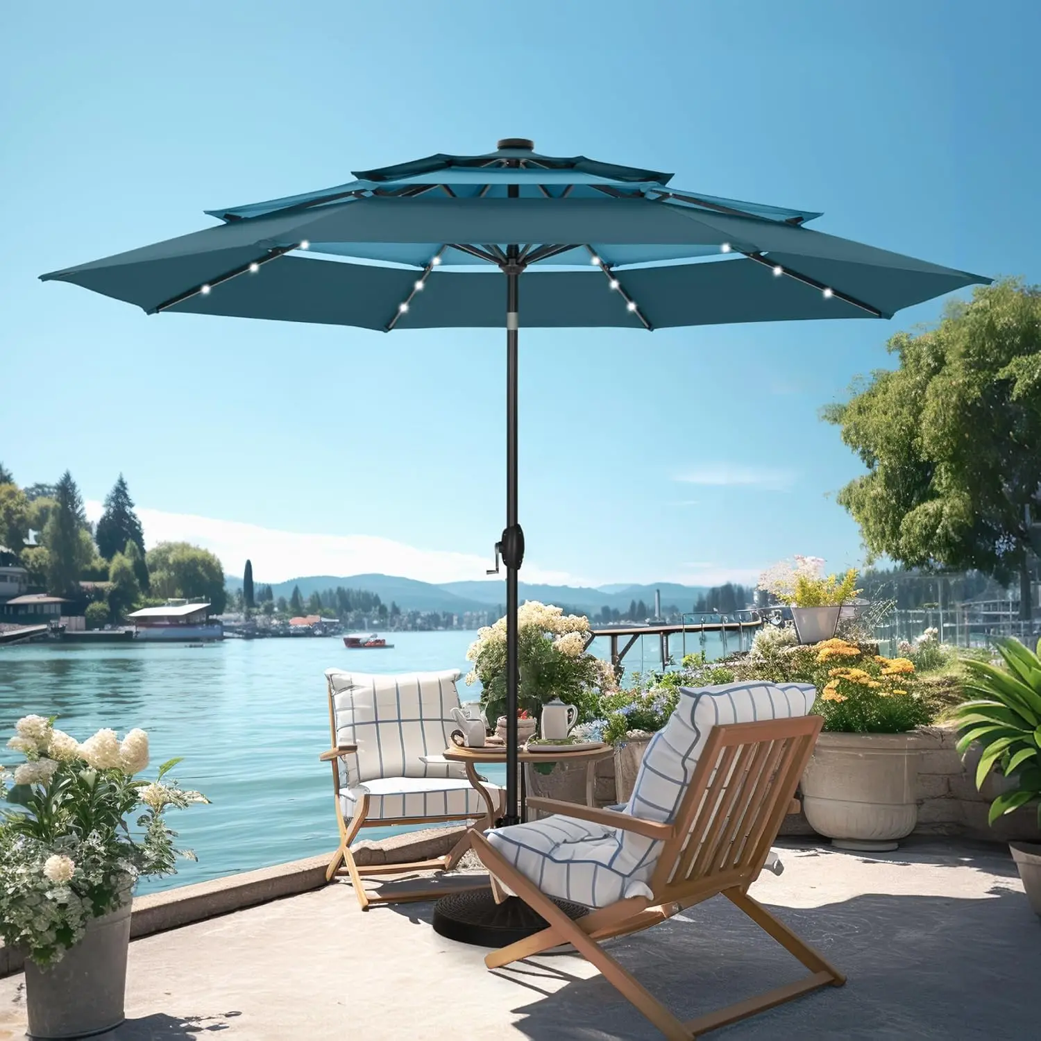 10ft Patio Umbrella with Solar Lights, Outdoor 3 Tier Vented Large Market Table Umbrella for Lawn Poolside Garden, Customized
10ft Patio Umbrella with Solar Lights, Outdoor 3 Tier Vented Large Market Table Umbrella for Lawn Poolside Garden, Customized