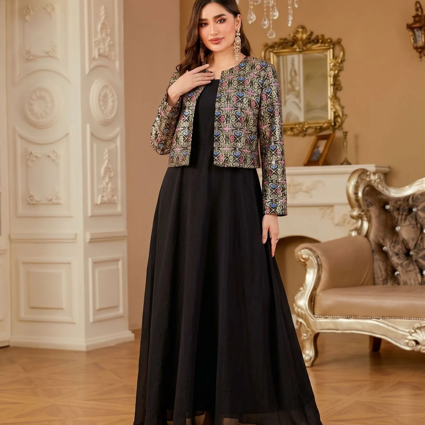 New Fashionable And Gorgeous Sequin Embroidered Long-sleeve Jacket With Vest Dress Long Skirt Set For Women Islam Elegant
New Fashionable And Gorgeous Sequin Embroidered Long-sleeve Jacket With Vest Dress Long Skirt Set For Women Islam Elegant