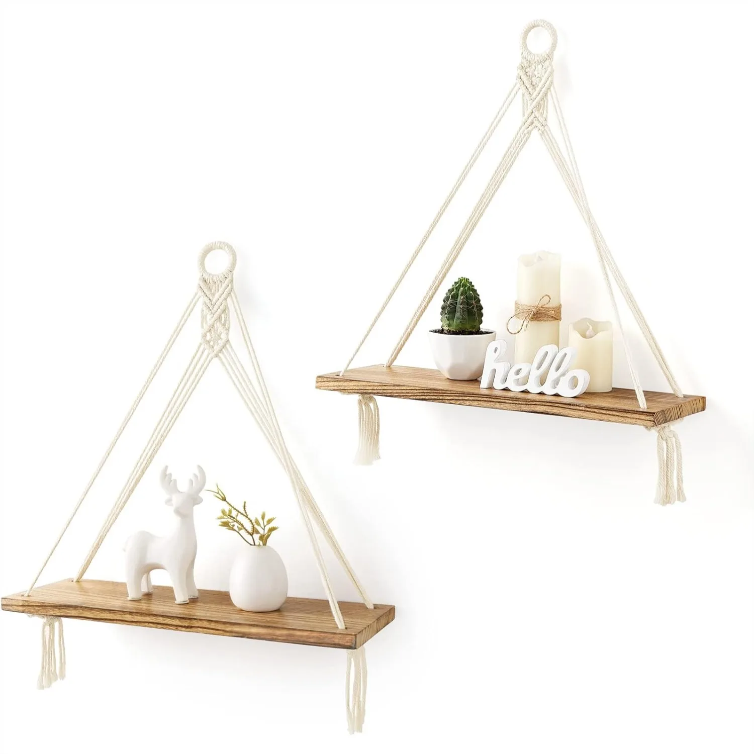 Macrame Hanging Shelves Set of 2 Rustic Wood Floating Storage Shelf for Bedroom Bathroom Living Room Nursery Dorm, Display
Macrame Hanging Shelves Set of 2 Rustic Wood Floating Storage Shelf for Bedroom Bathroom Living Room Nursery Dorm, Display