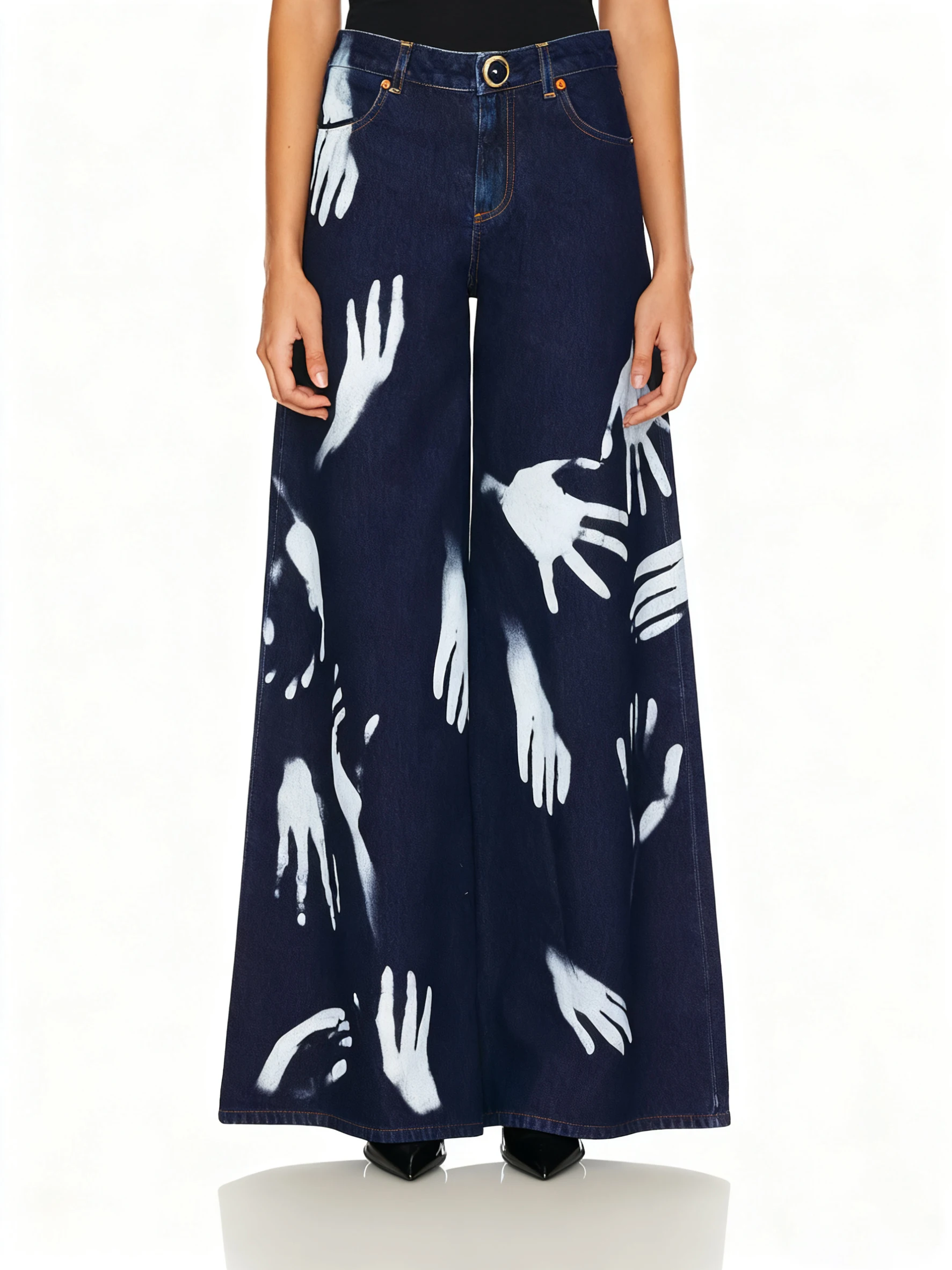 Ladies' Personality Palm Print Pattern Denim Wide-Leg Pants, Slightly Elastic, Mid-Waist, Loose, Casual Jeans
Ladies' Personality Palm Print Pattern Denim Wide-Leg Pants, Slightly Elastic, Mid-Waist, Loose, Casual Jeans