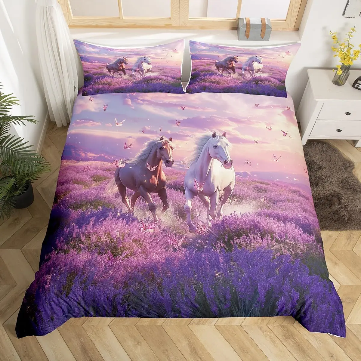 Farmhouse Horse Duvet Cover, Country Farm Animal Western Horse Twin King Bedding Set, Lavender Purple Flower Comforter Cover
Farmhouse Horse Duvet Cover, Country Farm Animal Western Horse Twin King Bedding Set, Lavender Purple Flower Comforter Cover
