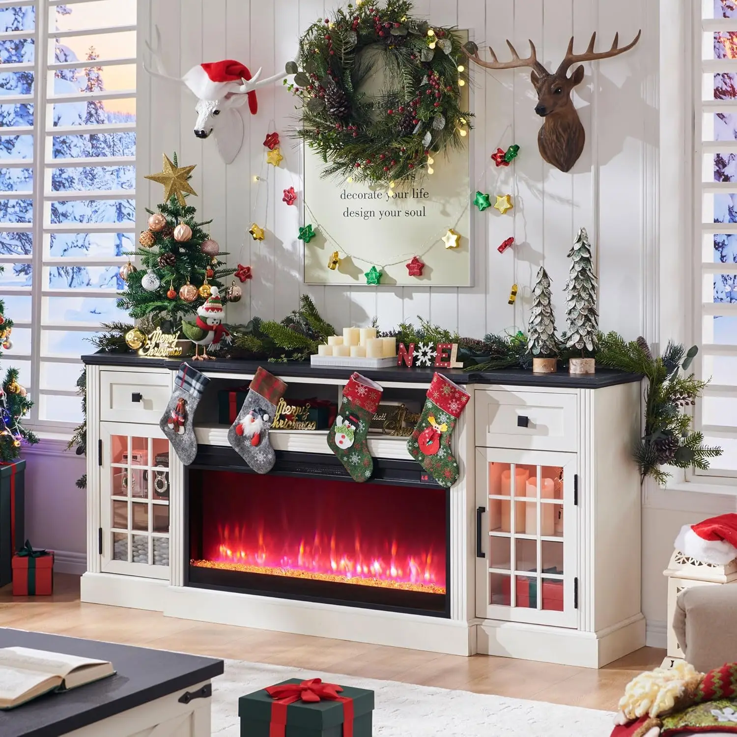 Farmhouse Fireplace TV Stand for 80 Inch TV, Entertainment Center w/ 36'' Electric Fireplace & LED Lights, Mordern, Customized
Farmhouse Fireplace TV Stand for 80 Inch TV, Entertainment Center w/ 36'' Electric Fireplace & LED Lights, Mordern, Customized