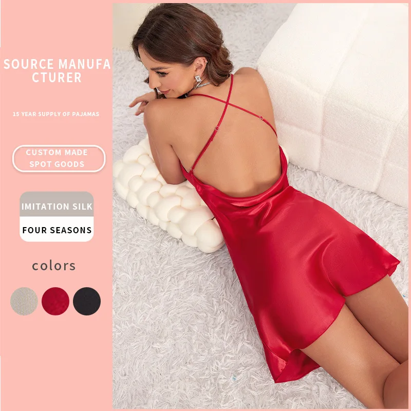 Summer Lingerie Ice Silk Suspender Casual Nightdress Backless Ladies Night Dress Solid Nightwear Women Sexy Sleeveless Home Wear
Summer Lingerie Ice Silk Suspender Casual Nightdress Backless Ladies Night Dress Solid Nightwear Women Sexy Sleeveless Home Wear