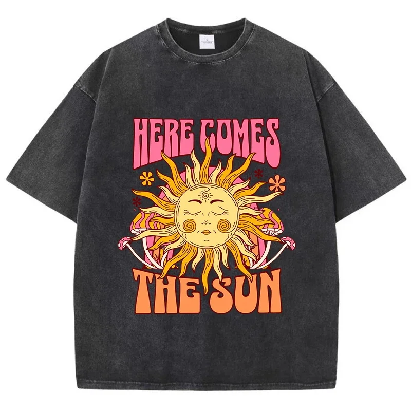 Casual cotton men's and women's acid-washed T-shirt This sun print T-shirt high quality round neck non-gender clothing
Casual cotton men's and women's acid-washed T-shirt This sun print T-shirt high quality round neck non-gender clothing