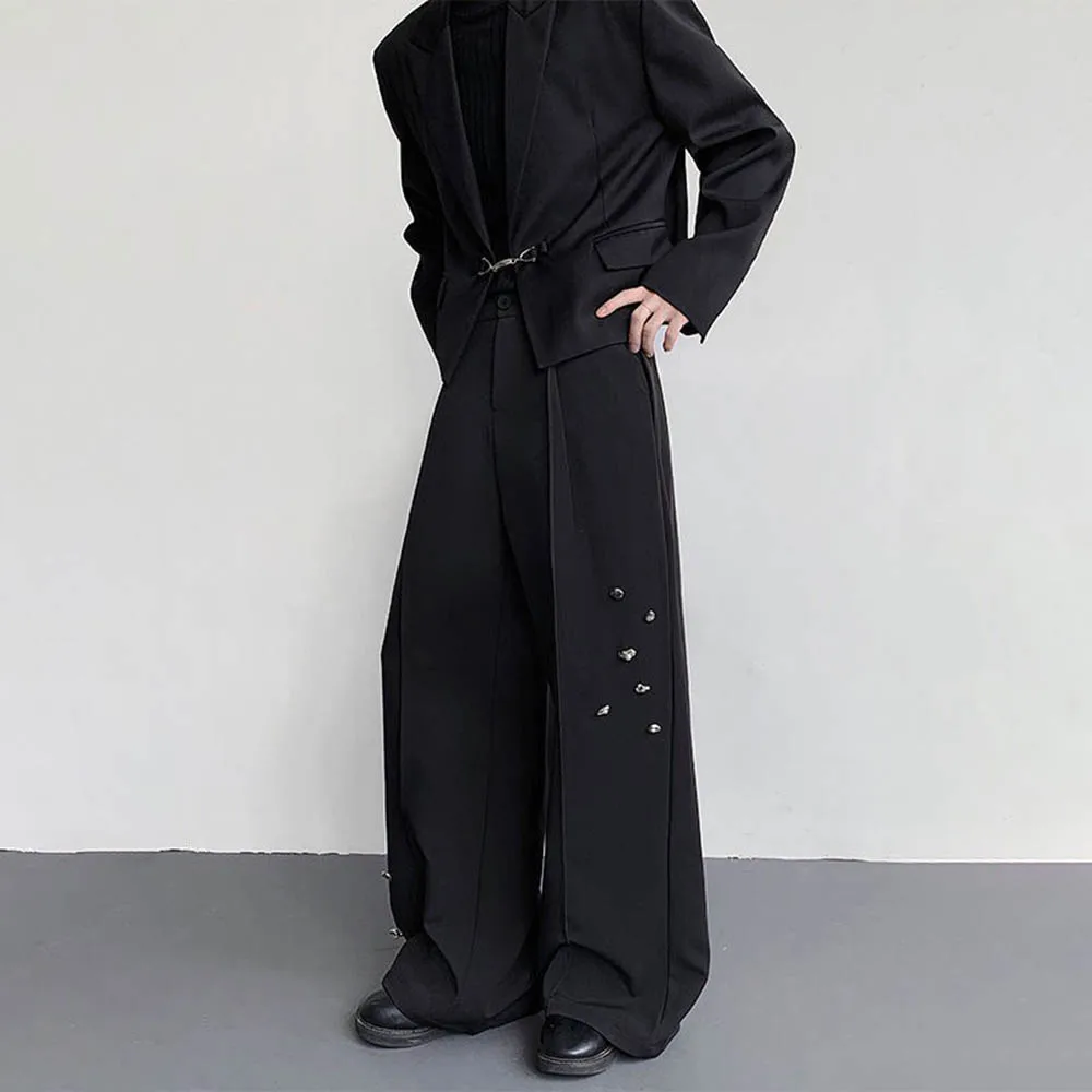 Мужские однотонные прямые широкие брюки для костюма в американском стиле ретро, модные тенденции, свободные дышащие нишевые мужские брюки High Street 
Мужские однотонные прямые широкие брюки для костюма в американском стиле ретро, модные тенденции, свободные дышащие нишевые мужские брюки High Street