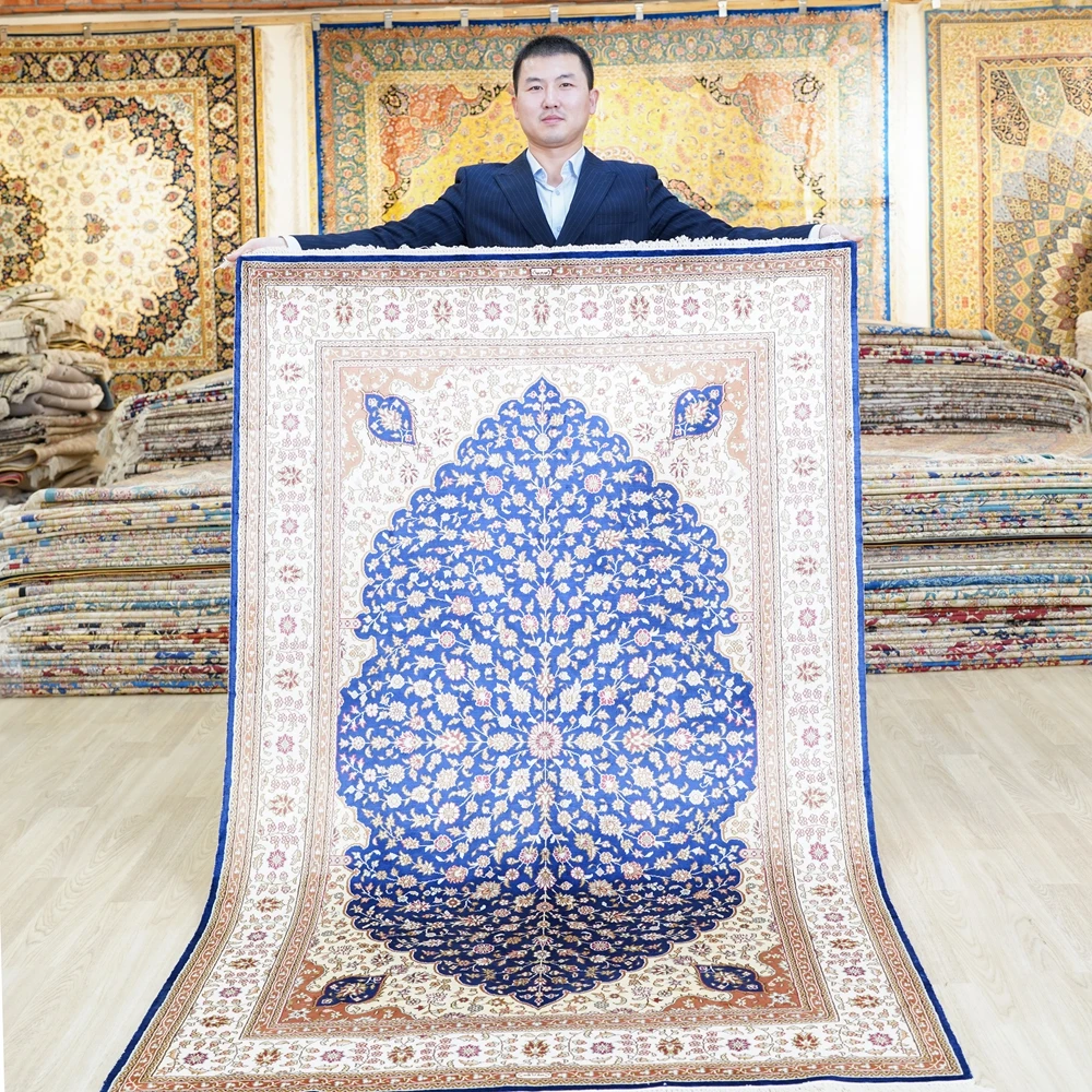 122x183cm Hereke Silk Carpet Blue Living Room Carpet Vantage Persian Tabriz Silk Rugs (HF284B)
122x183cm Hereke Silk Carpet Blue Living Room Carpet Vantage Persian Tabriz Silk Rugs (HF284B)