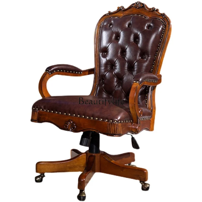 American solid wood retro rotating chair leather cowhide lifting chair European style
American solid wood retro rotating chair leather cowhide lifting chair European style