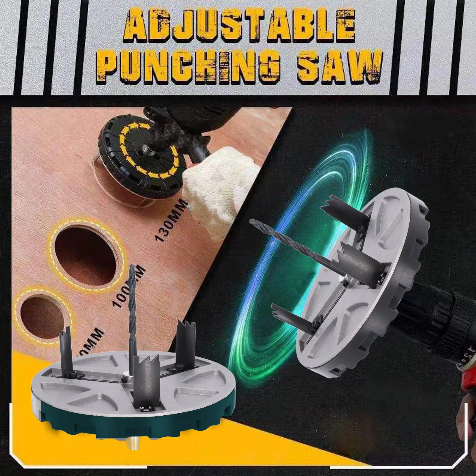 Adjustable Hole Saw Circular Punch Saw Adjustable Punching Saw Round Hole Opener Tools with Positioning Bit and 3 Tooth Blades
Adjustable Hole Saw Circular Punch Saw Adjustable Punching Saw Round Hole Opener Tools with Positioning Bit and 3 Tooth Blades