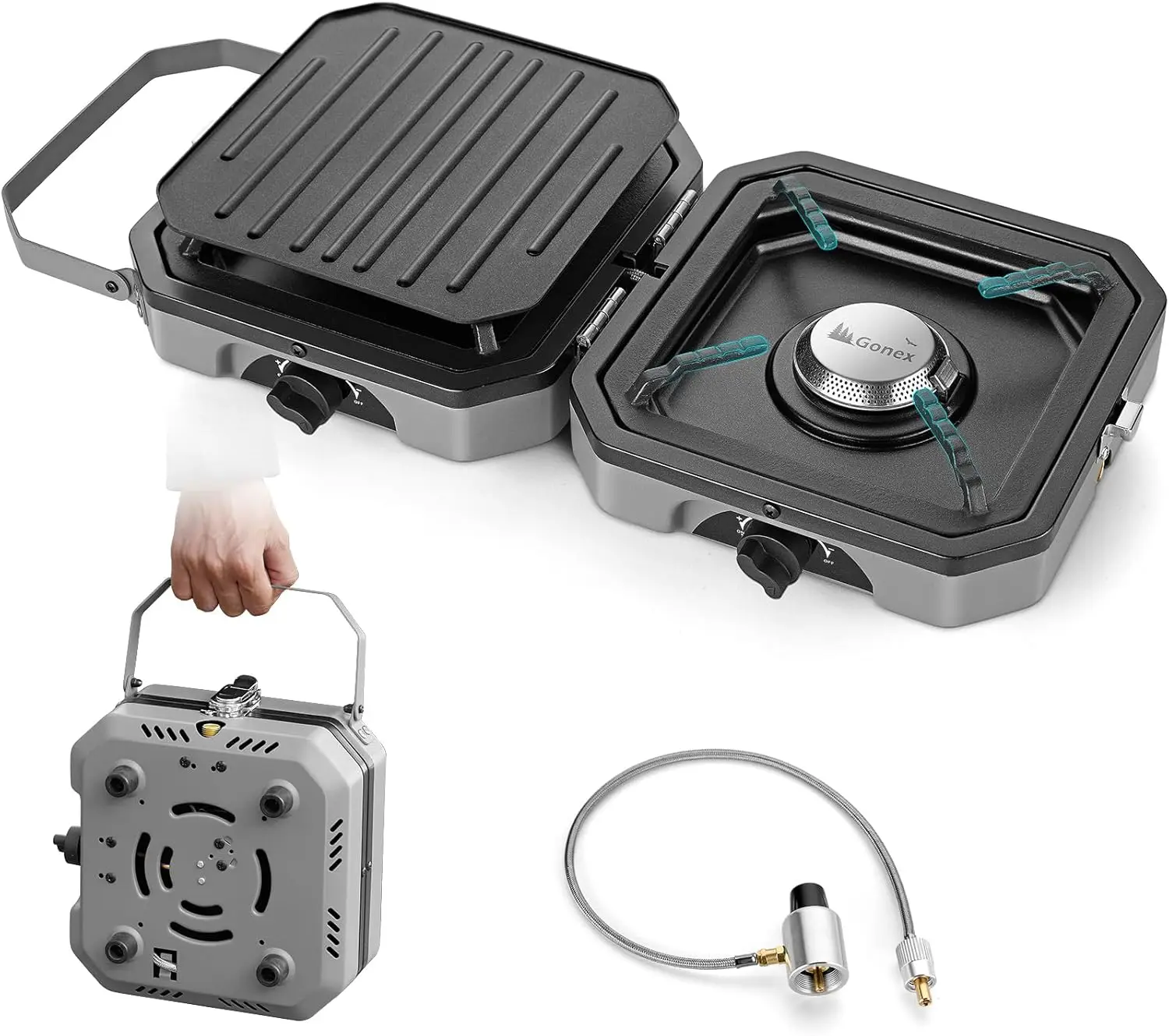 2-Burner Propane Camping Stove with Griddle, 16,000 BTU, Foldable, Piezo Ignition, Grey
2-Burner Propane Camping Stove with Griddle, 16,000 BTU, Foldable, Piezo Ignition, Grey