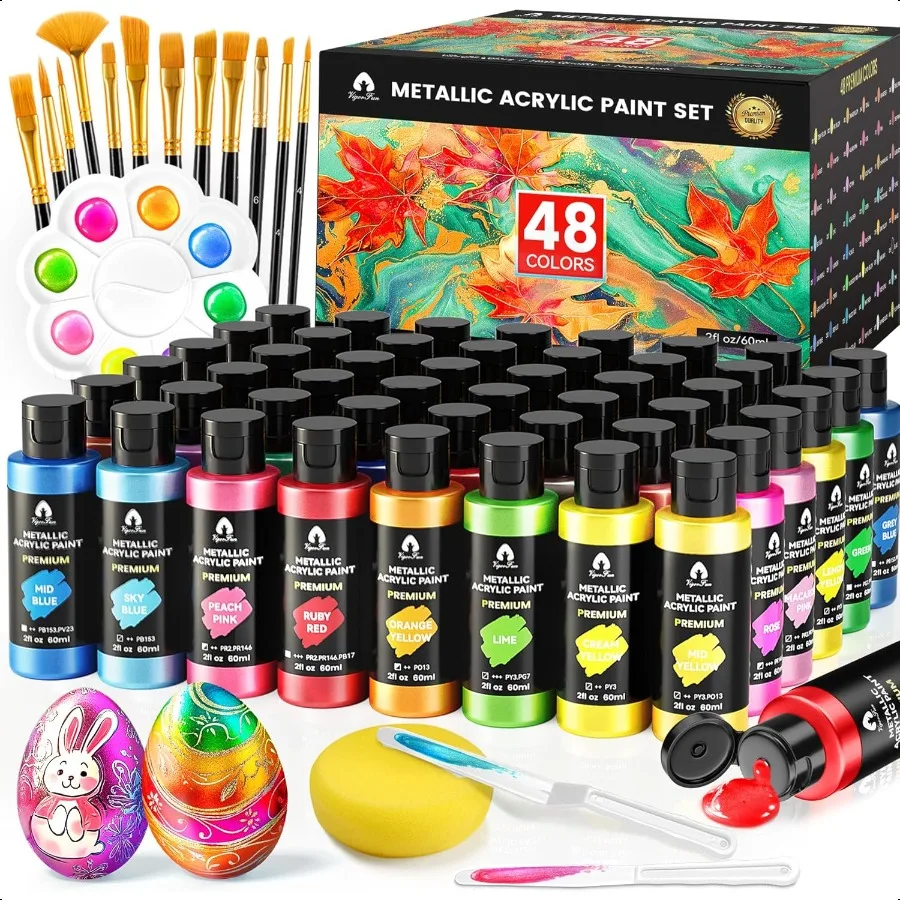 64 Pcs Metallic Acrylic Paint Set with 12 Brushes 2 Knives Palette 48 Colors 2oz 60ml for s Beginners Canvas Ceramic Rock Wood
64 Pcs Metallic Acrylic Paint Set with 12 Brushes 2 Knives Palette 48 Colors 2oz 60ml for s Beginners Canvas Ceramic Rock Wood