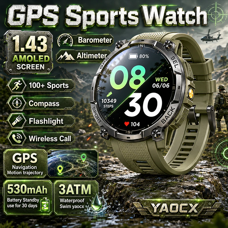 New Military Built-in GPS Smart Watch 3ATM Waterproof Compass Bluetooth Call Health Monitoring 530mAh Sports Mode Smart Watch
New Military Built-in GPS Smart Watch 3ATM Waterproof Compass Bluetooth Call Health Monitoring 530mAh Sports Mode Smart Watch
