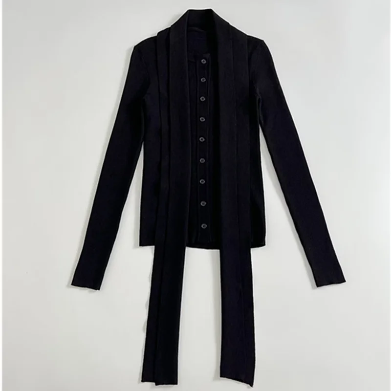 Dave&Di Французская элегантная черная вязаная куртка, винтажный однобортный женский свитер с шарфом и воротником, женская одежда, топы, кардиган 
Dave&Di Французская элегантная черная вязаная куртка, винтажный однобортный женский свитер с шарфом и воротником, женская одежда, топы, кардиган