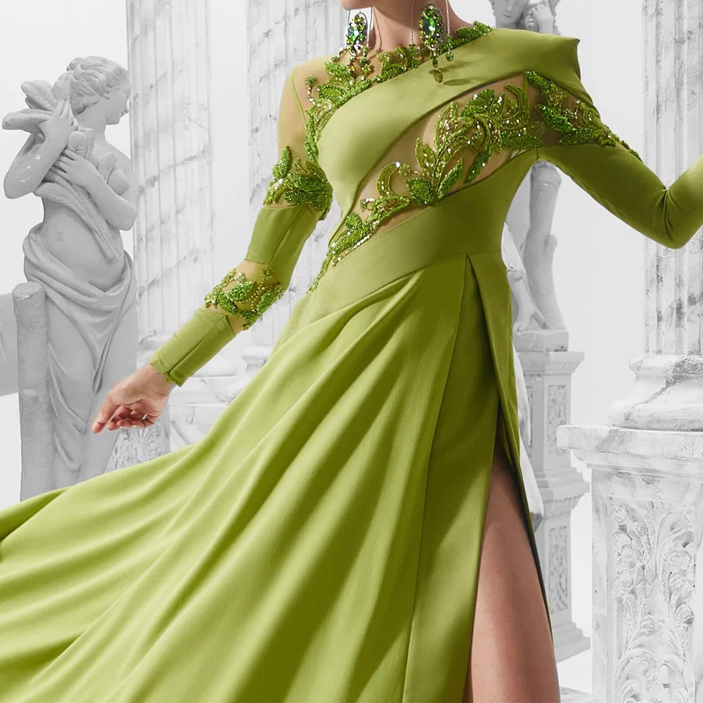 Customized Modern A-Line Floor Length High Collar Jersey Long Sleeves Crystal Evening Dress Temperament vestidos para mujer
Customized Modern A-Line Floor Length High Collar Jersey Long Sleeves Crystal Evening Dress Temperament vestidos para mujer