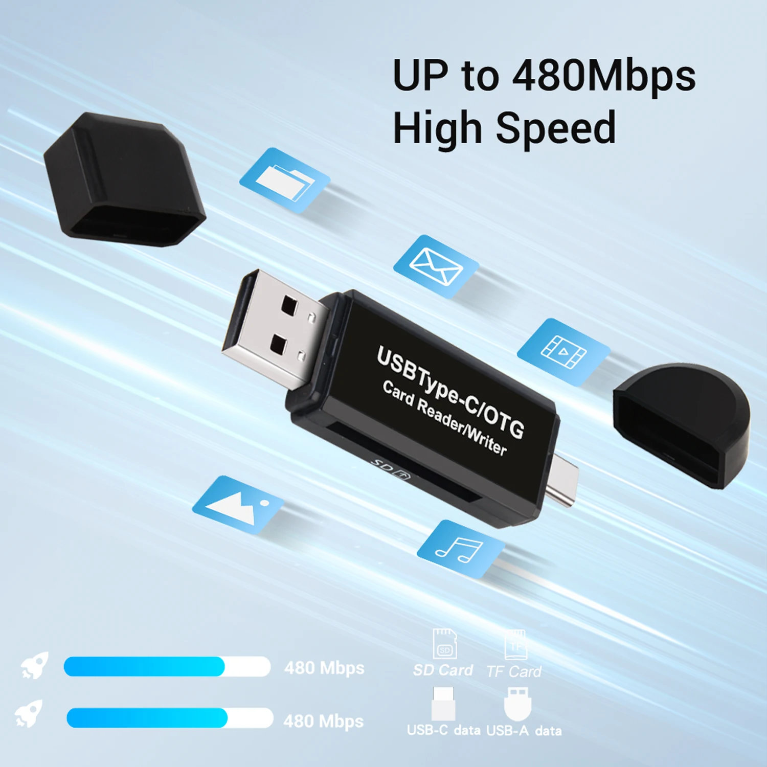 2 In 1 USB-A & Type-C OTG Card Reader Up to 480Mbps High Speed SD TF Memory Card Writer Adapter For Laptop Smartphone
2 In 1 USB-A & Type-C OTG Card Reader Up to 480Mbps High Speed SD TF Memory Card Writer Adapter For Laptop Smartphone